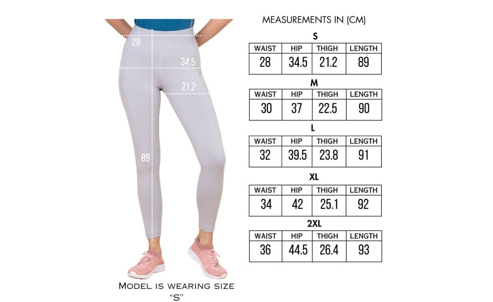 Back-in-Shape Textured Leggings Size Chart