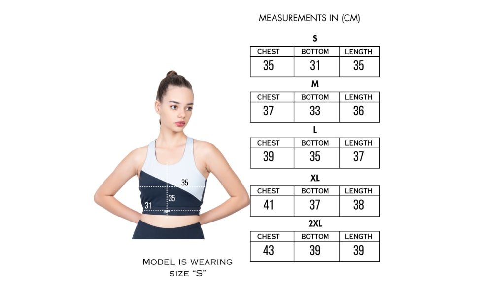 Cage Back Pro Bra- Dual Tone Size Chart