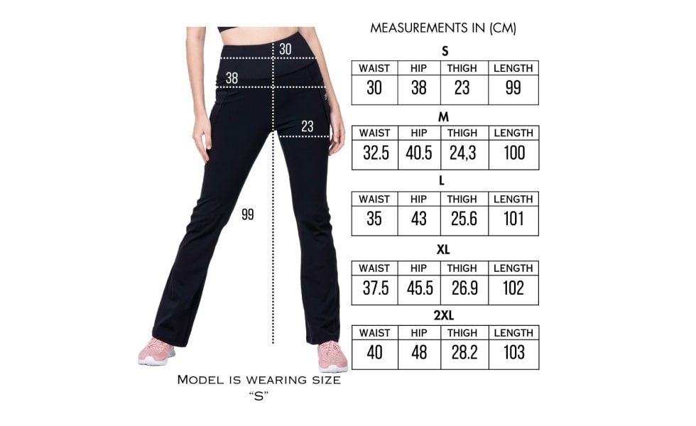 High Stretch Bell Bottom Leggings Size Chart