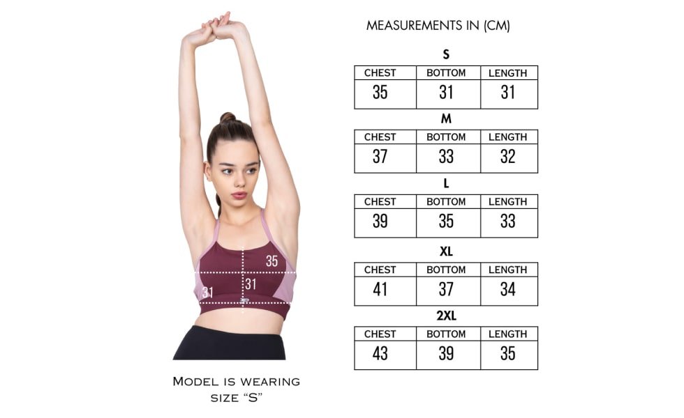 Racer Back Active Bra – Dual Tone Size Chart